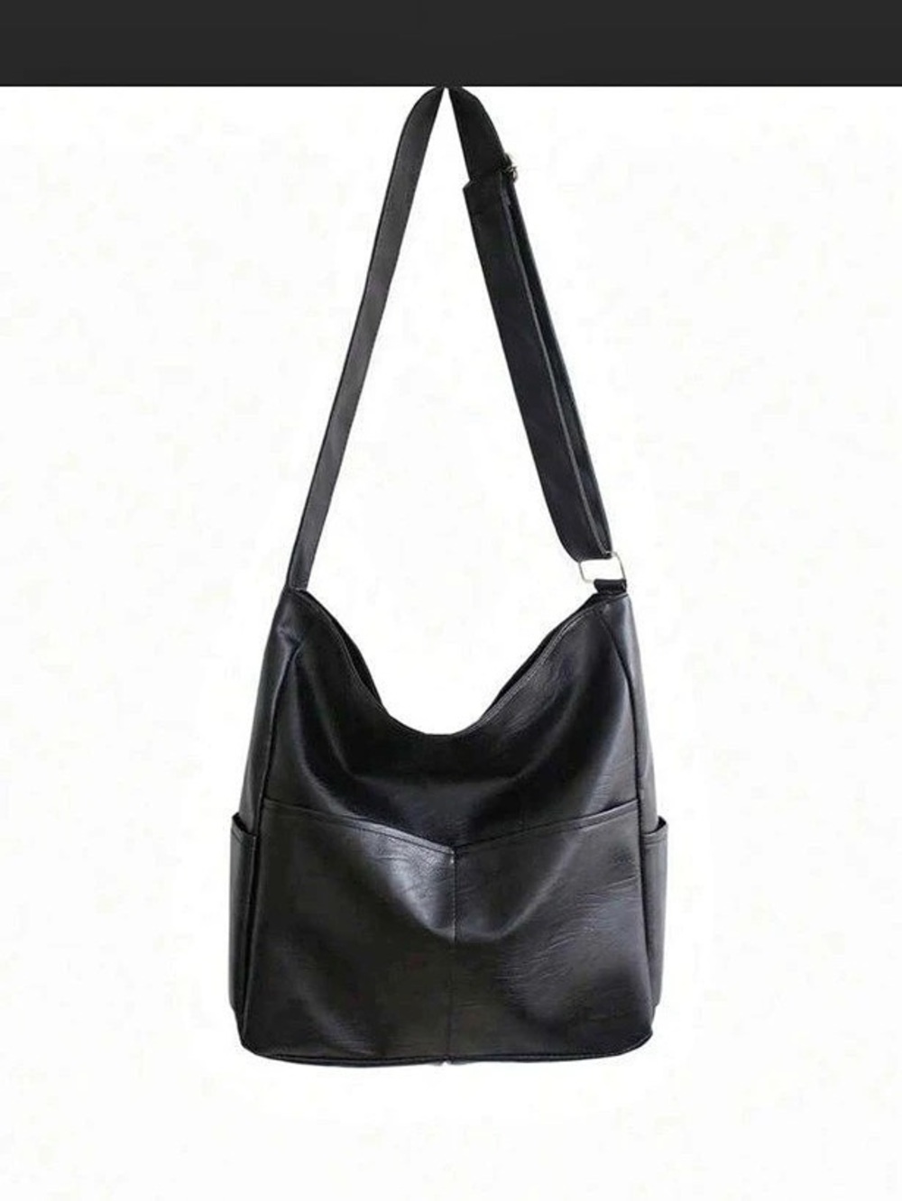 Large Soft Black Faux Leather Hobo Bag